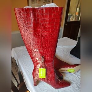 Sam Edelman Sylvia Knee High Boot, Scarlet Cherry Leather Wide Calf Size 10